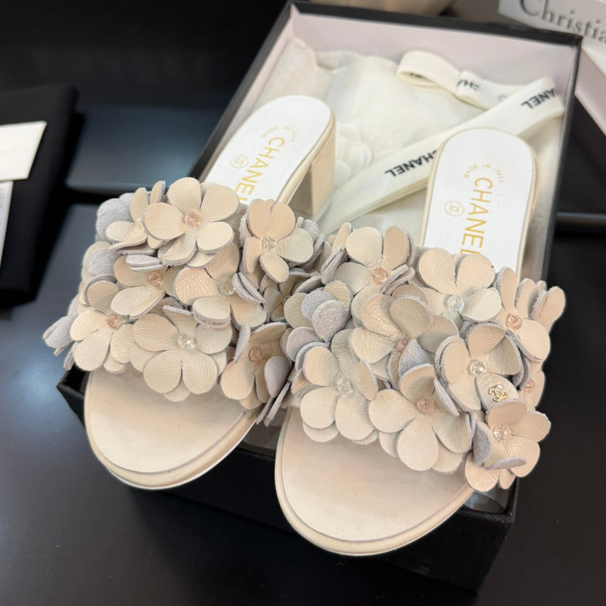 MID HEEL 45 MM MULE IN WHITE CALFSKIN