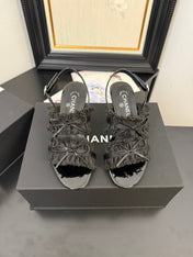 BLACK GROSGRAIN CANVAS BOW SLINGBACK SANDALS 65 MM