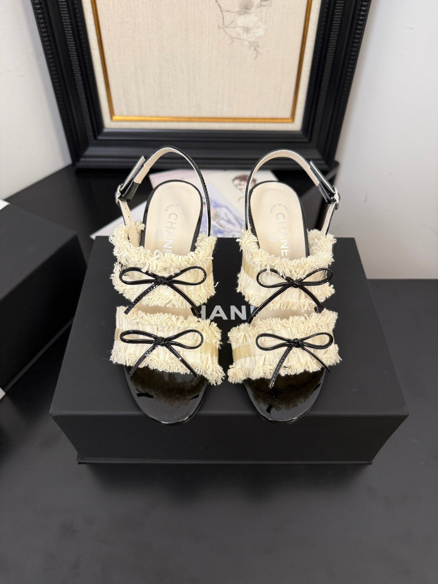 WHITE GROSGRAIN CANVAS BOW SLINGBACK SANDALS