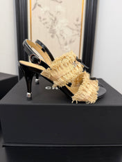 SAND YELLOW GROSGRAIN CANVAS BOW SLINGBACK SANDALS