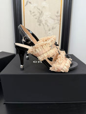 PEACH PINK GROSGRAIN CANVAS BOW SLINGBACK SANDALS