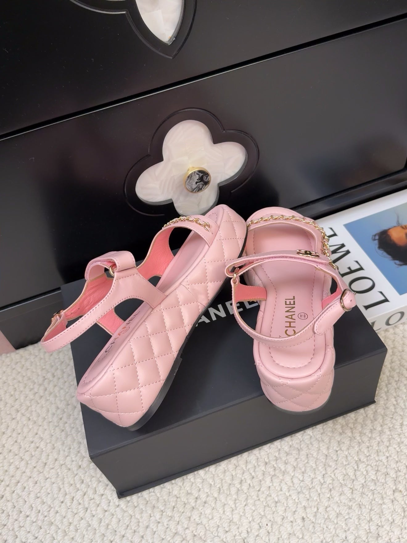 THICK-SOLED SANDALS 55 MM IN LIGHT PINK CALFSKIN