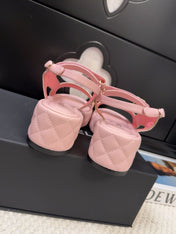 THICK-SOLED SANDALS 55 MM IN LIGHT PINK CALFSKIN