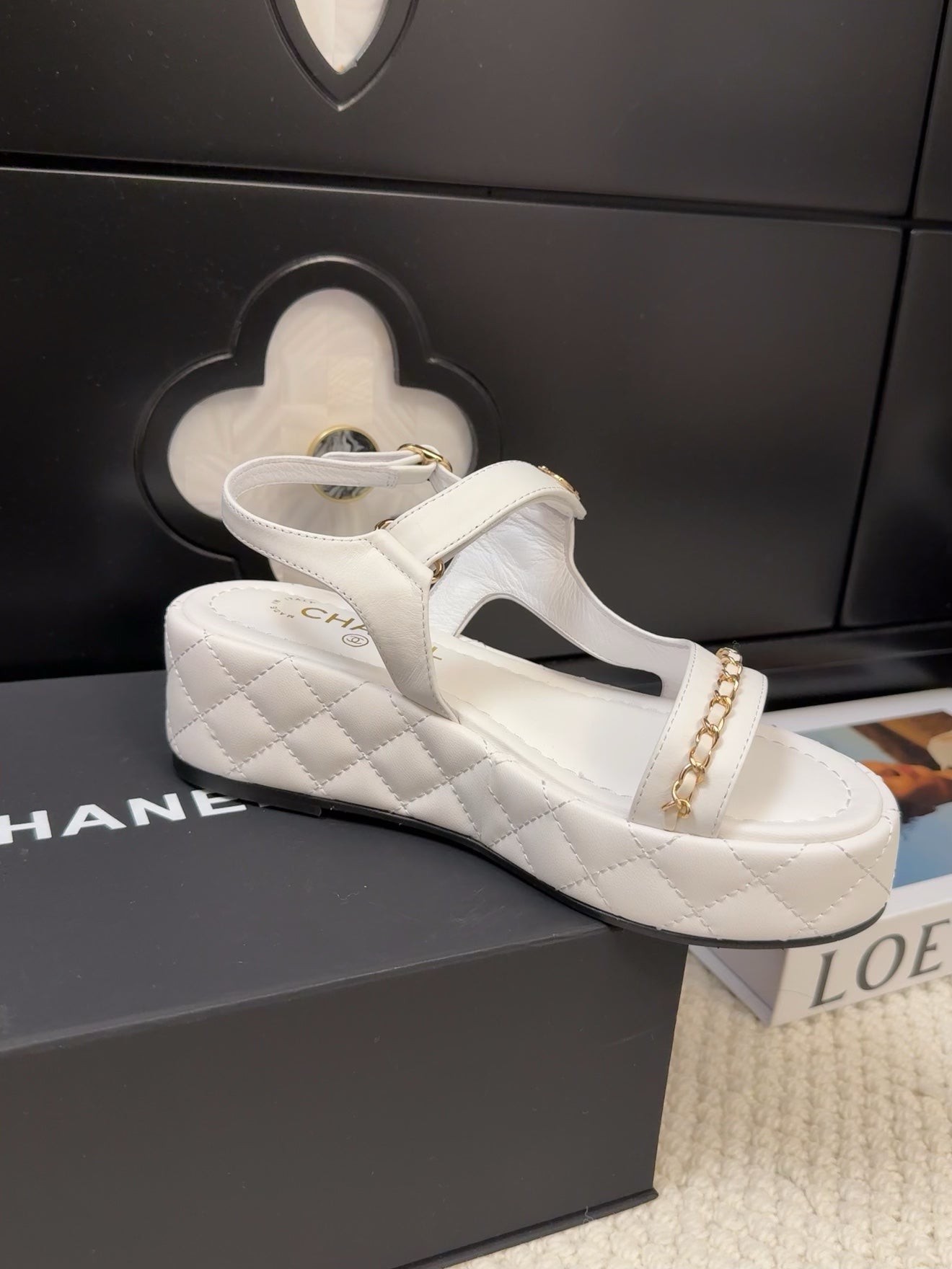 THICK-SOLED SANDALS 55 MM IN WHITE CALFSKIN