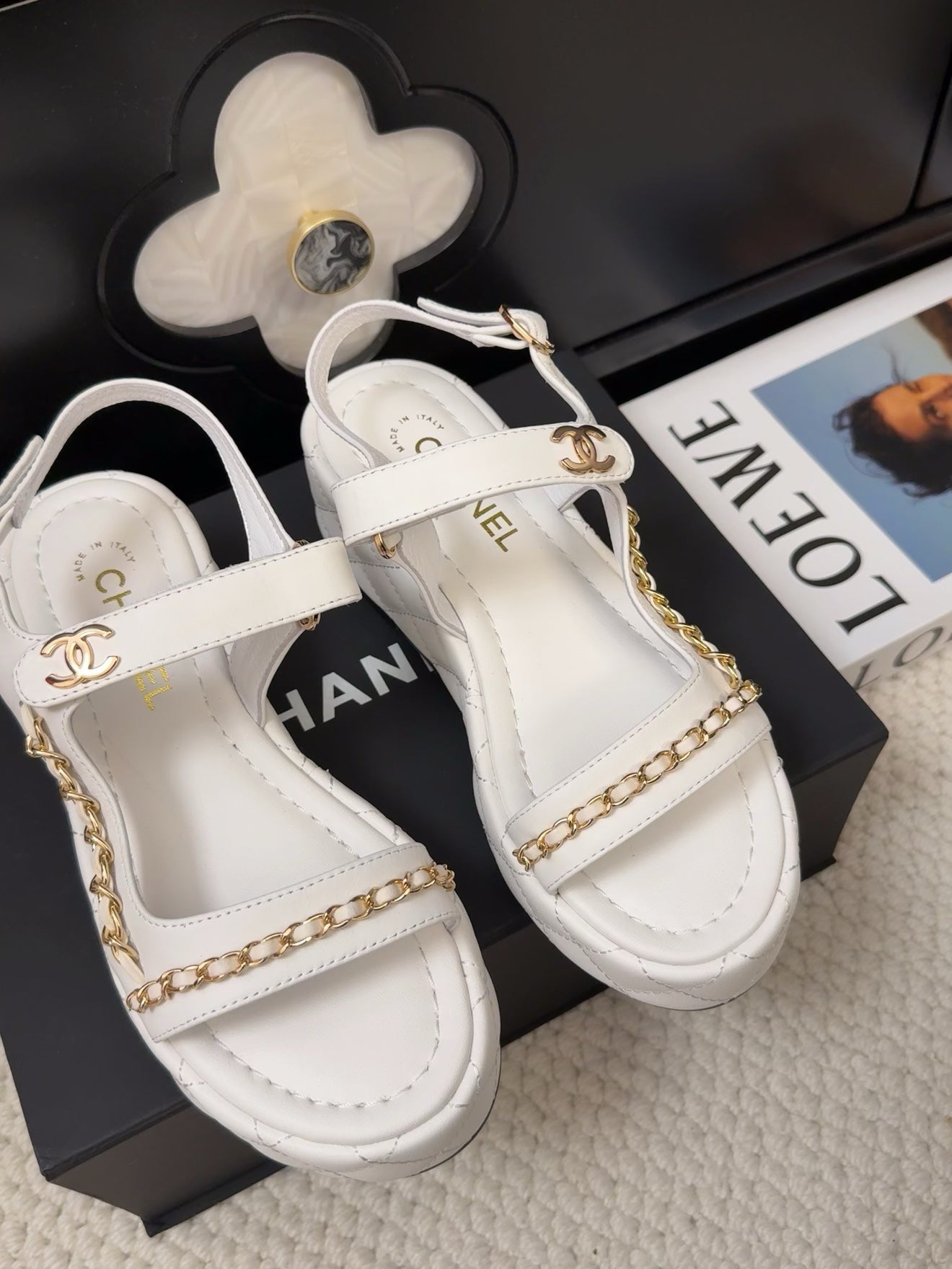 THICK-SOLED SANDALS 55 MM IN WHITE CALFSKIN