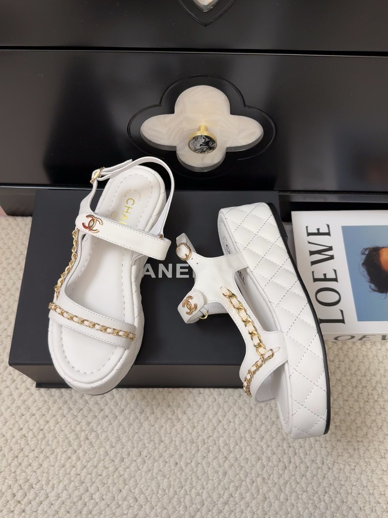 THICK-SOLED SANDALS 55 MM IN WHITE CALFSKIN