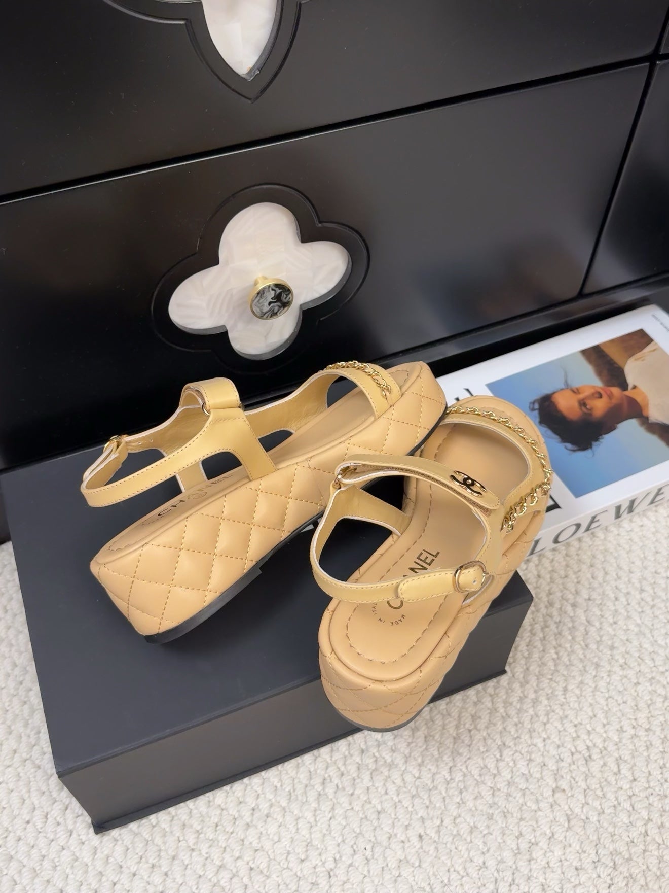 THICK-SOLED SANDALS 55 MM IN SAND YELLOW CALFSKIN