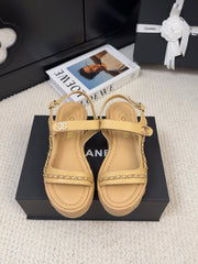 THICK-SOLED SANDALS 55 MM IN SAND YELLOW CALFSKIN