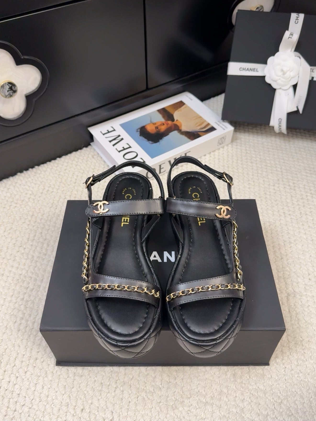 THICK-SOLED SANDALS 55 MM IN BLACK CALFSKIN