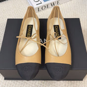 FLAT MARY JANE PUMPS IN SUN YELLOW LAMBSKIN MIX BLACK FABRIC