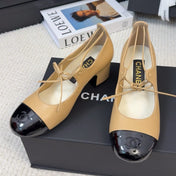 MARY JANE PUMPS 55 MM IN SAND YELLOW MIX BLACK LAMBSKIN