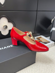 MARY JANE SHOES IN RUBY RED PATENT CALFSKIN 55 MM