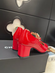 MARY JANE SHOES IN RUBY RED PATENT CALFSKIN 55 MM