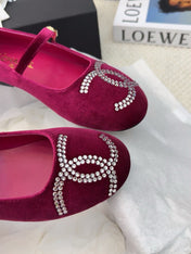 MARY JANE SHOES IN JAM PURPLE VELVET WITH CRYSTALS LOGO