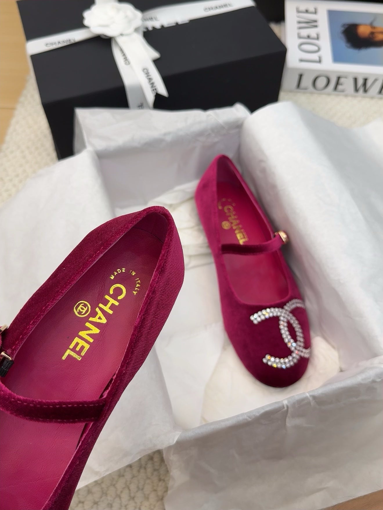 MARY JANE SHOES IN JAM PURPLE VELVET WITH CRYSTALS LOGO