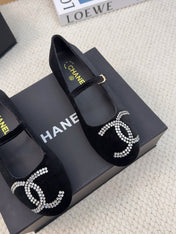 MARY JANE SHOES IN BLACK VELVET WITH CRYSTALS LOGO
