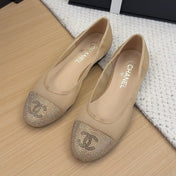 BALLET FLAT IN CAMEL BEIGE FABRIC AND MESH WITH CRYSTALS