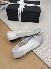 BALLET FLAT IN WHITE FABRIC AND MESH WITH CRYSTALS