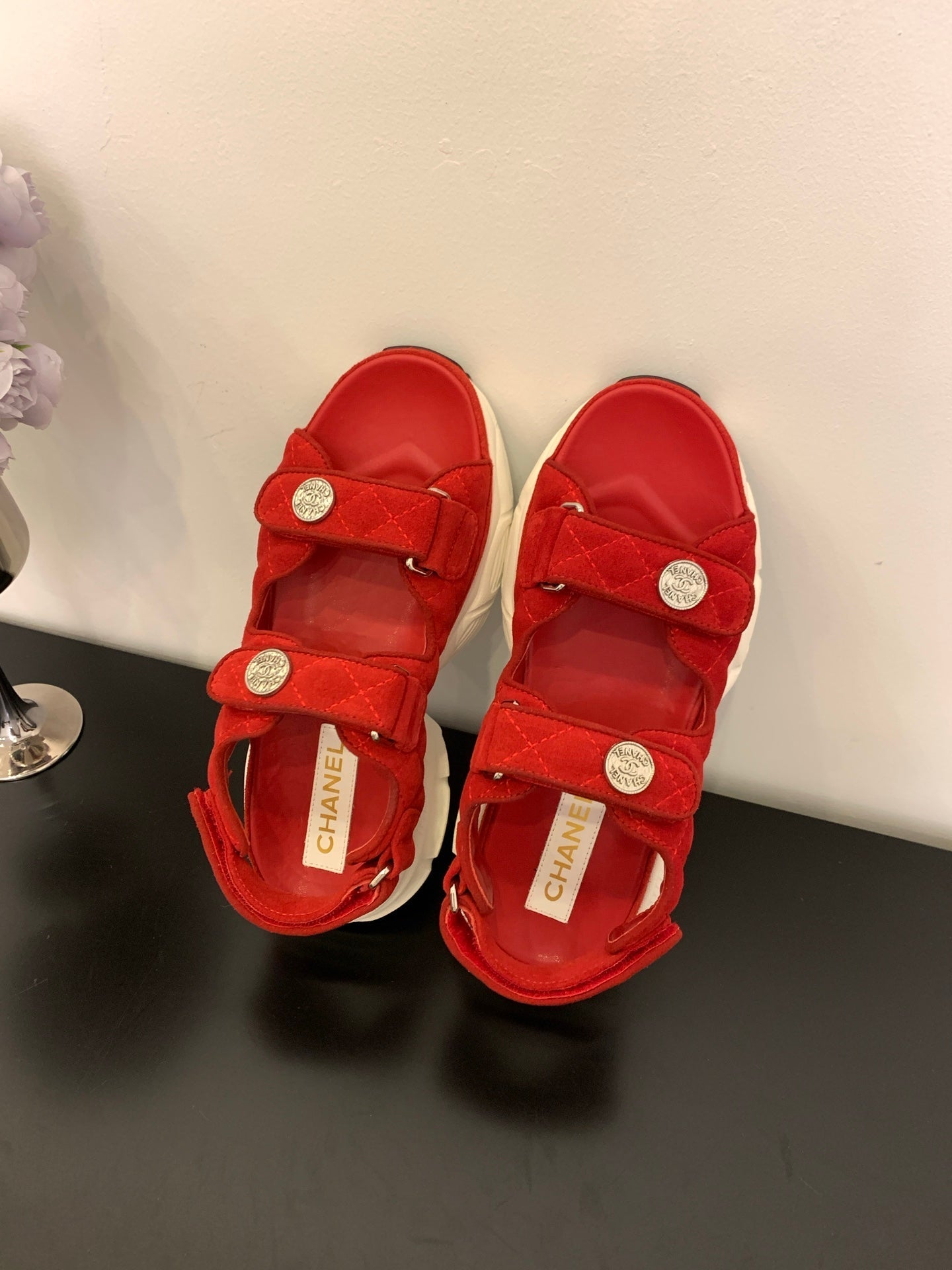 SANDAL 25S IN RED SUEDUE FABRIC