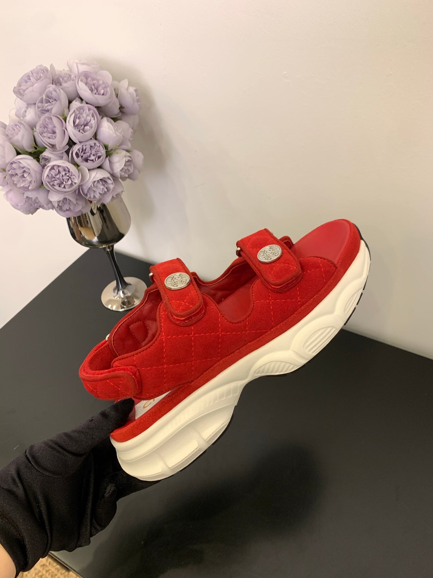 SANDAL 25S IN RED SUEDUE FABRIC