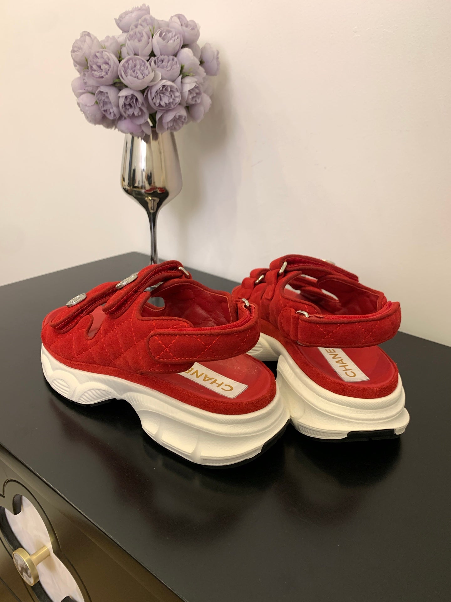 SANDAL 25S IN RED SUEDUE FABRIC