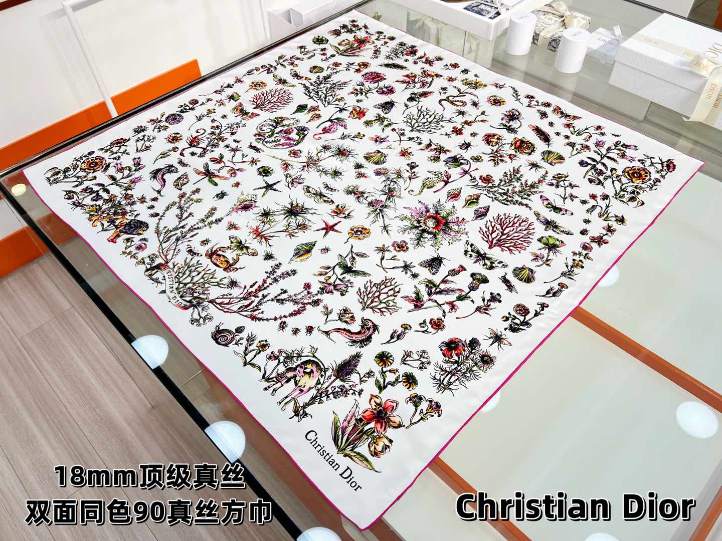 DIOR REVERSIBLE PRINTED SQUARE SCARF 90 CM IN WHITE SILK 7735868