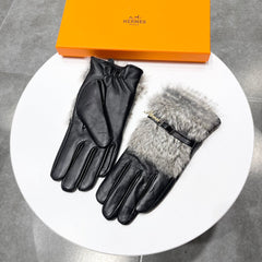 TOUCHSCREEN GLOVES IN BLACK LAMBSKIN MIX FOX FUR 165012