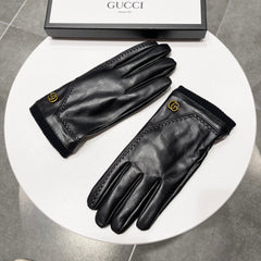 TOUCHSCREEN GLOVES IN BLACK LAMBSKIN MIX WOOL 130577