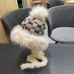 BEANIE HAT IN COLORFUL WOOL AND RABBIT FUR 392114