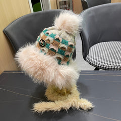 BEANIE HAT IN COLORFUL WOOL AND RABBIT FUR 392116