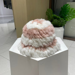 BUCKET HAT IN LIGHT PINK MIX WHITE RABBIT FUR 404639