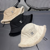 KNITTED BUCKET HAT IN CREAM BEIGE COTTON AND LAMB FUR 420924