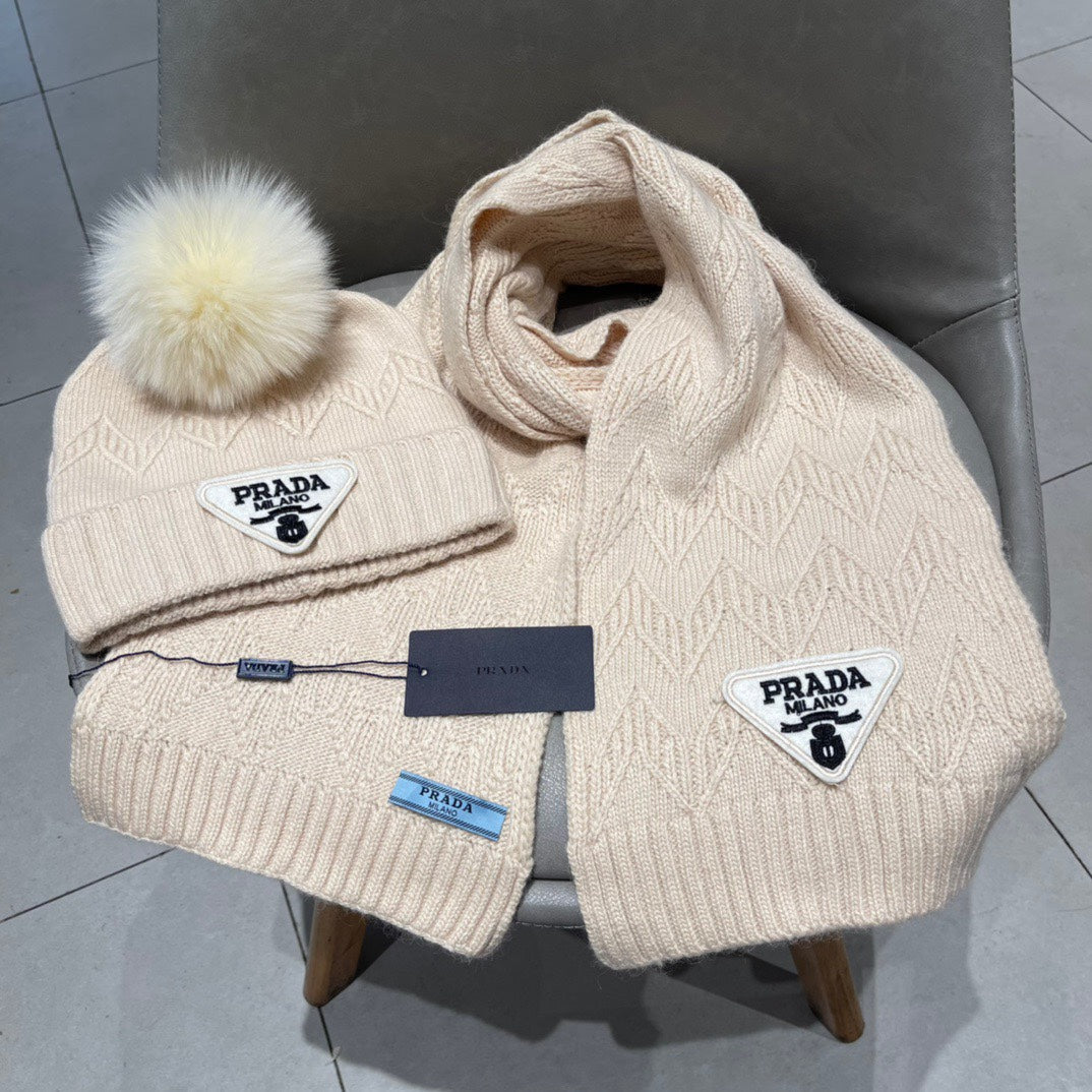 SET SCARF AND HAT IN BISQUE BEIGE CASHMERE AND RABBIT FUR 433245