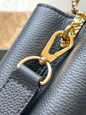 CAPUCINES EAST-WEST MINI 22 IN BLACK CALFSKIN GOLD HARDWARE