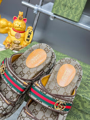 GG SANDALS 22 IN BEIGE FABRIC WITH GOLD HARDWARE