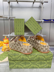 GG SANDALS 22 IN BEIGE FABRIC WITH GOLD HARDWARE