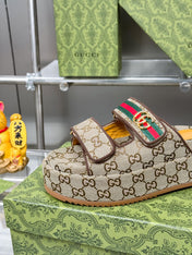 GG SANDALS 22 IN BEIGE FABRIC WITH GOLD HARDWARE