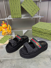 GG SANDALS 22 IN BLACK FABRIC WITH GOLD HARDWARE