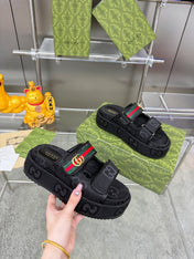 GG SANDALS 22 IN BLACK FABRIC WITH GOLD HARDWARE