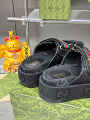 GG SANDALS 22 IN BLACK FABRIC WITH GOLD HARDWARE