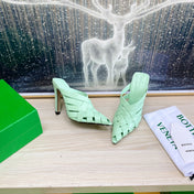 ALFIE LEATHER HIGH MULES IN GREEN MINT CALFSKIN WITH WOVEN DESIGN