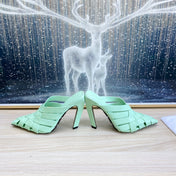 ALFIE LEATHER HIGH MULES IN GREEN MINT CALFSKIN WITH WOVEN DESIGN