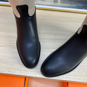 KNEE HIGH BOOTS IN BLACK CALFSKIN AND WHITE FABRIC