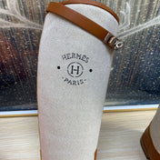 KNEE HIGH BOOTS IN BRONZE BROWN CALFSKIN AND WHITE FABRIC