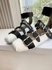 PUNK BALLET FLAT IN WHITE MIX BLACK CALFSKIN