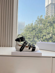 PUNK BALLET FLAT IN WHITE MIX BLACK CALFSKIN