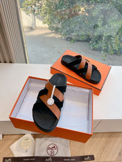 KAZIMIR SANDAL IN BRONZE BROWN CALFSKIN AND BLACK SUEDE