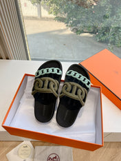 EXTRA SANDAL IN ARMY GREEN MIX ELECTRIC BLUE CALFSKIN