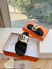 EXTRA SANDAL IN GOLD MIX BLACK CALFSKIN