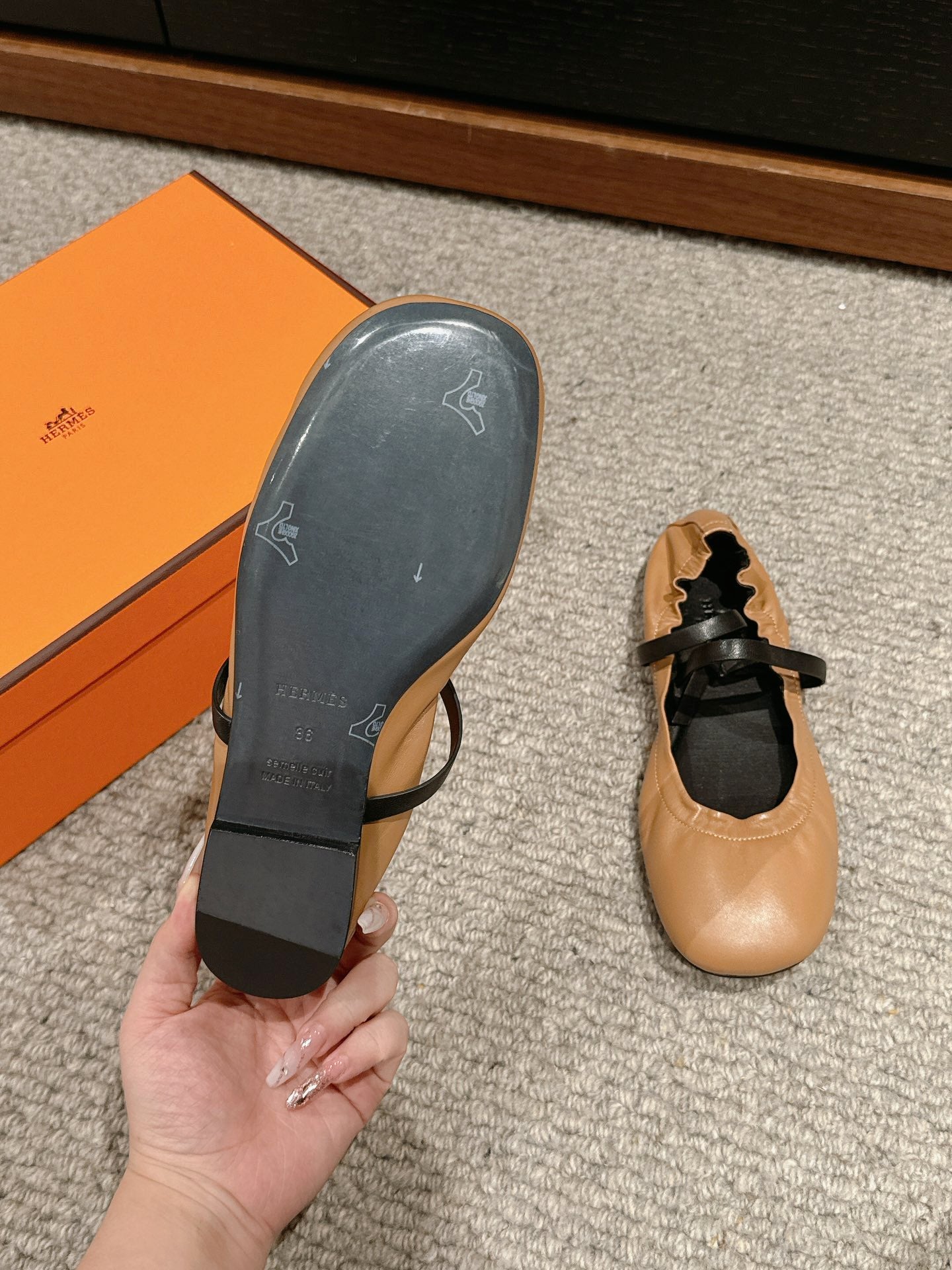 BALLERINA BALLET FLAT BRIGHT BROWN LAMBSKIN